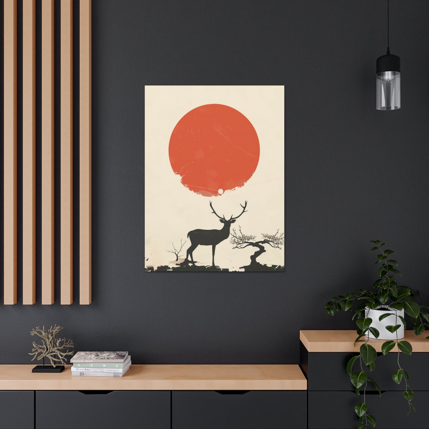 Deer and Sun - Takeshi Kitano Style Digital Illustration Canvas Gallery Wraps