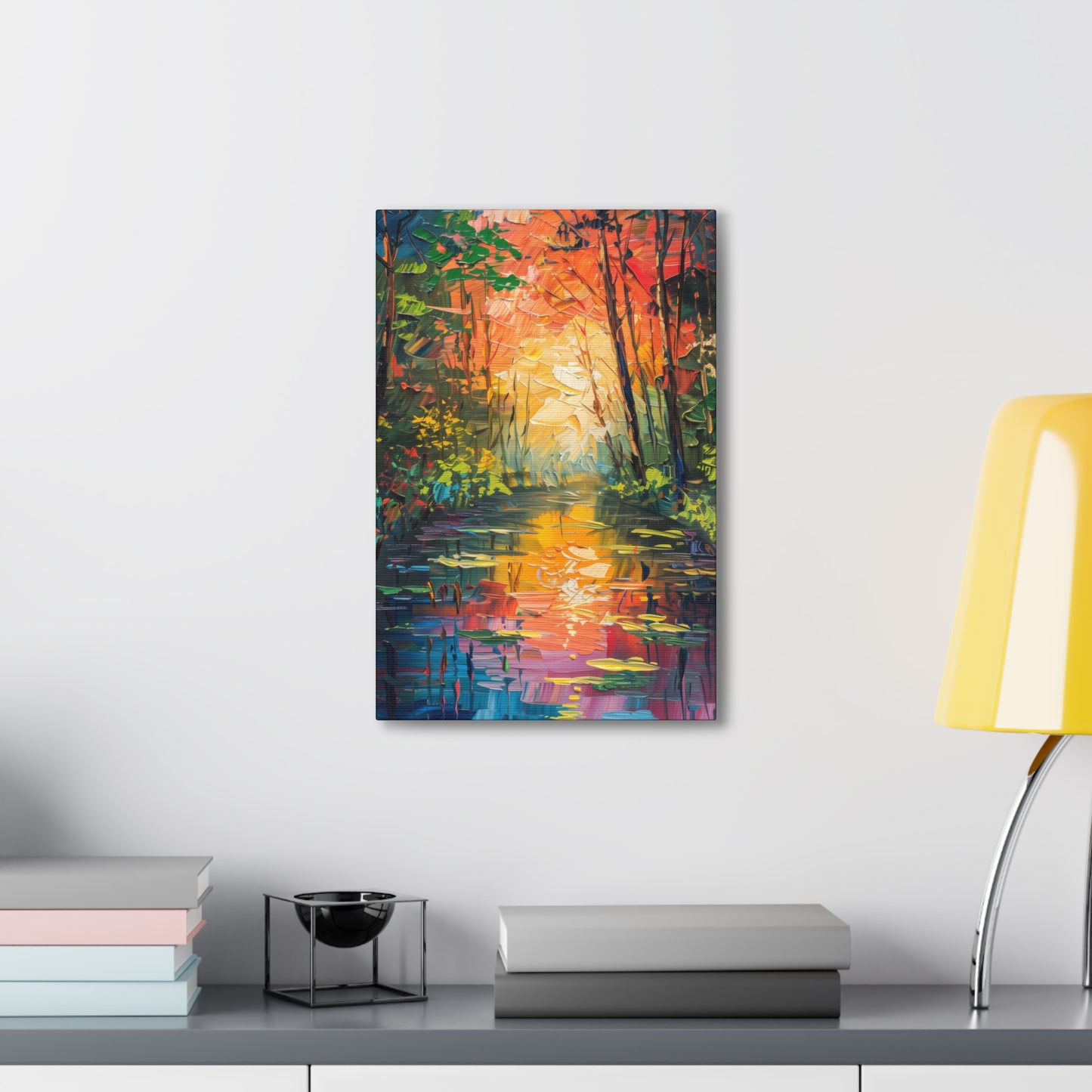 Lake in a Autumn Forest - Claude Monet Style Digital Print Canvas Gallery Wraps