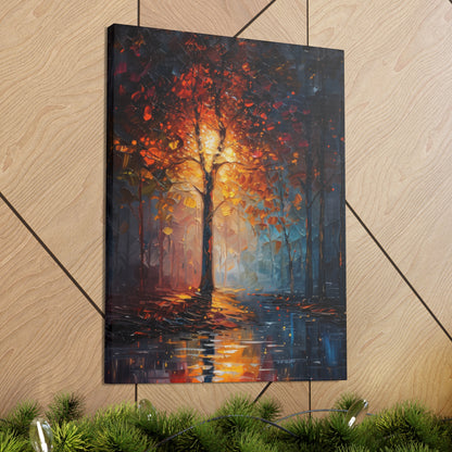 magical tree by the river in the forest - Leonid Afremov Style Digital Print Canvas Gallery Wraps