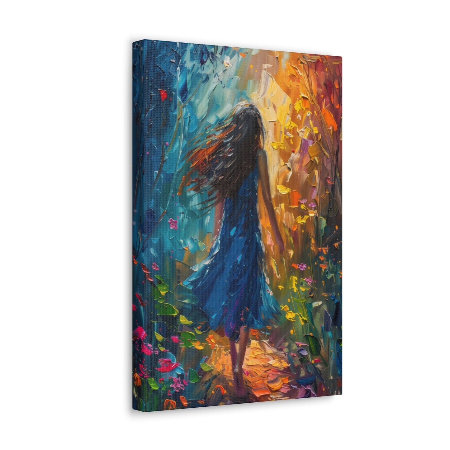 girl walking through trees Digital Oil Painting Print Canvas Gallery Wraps