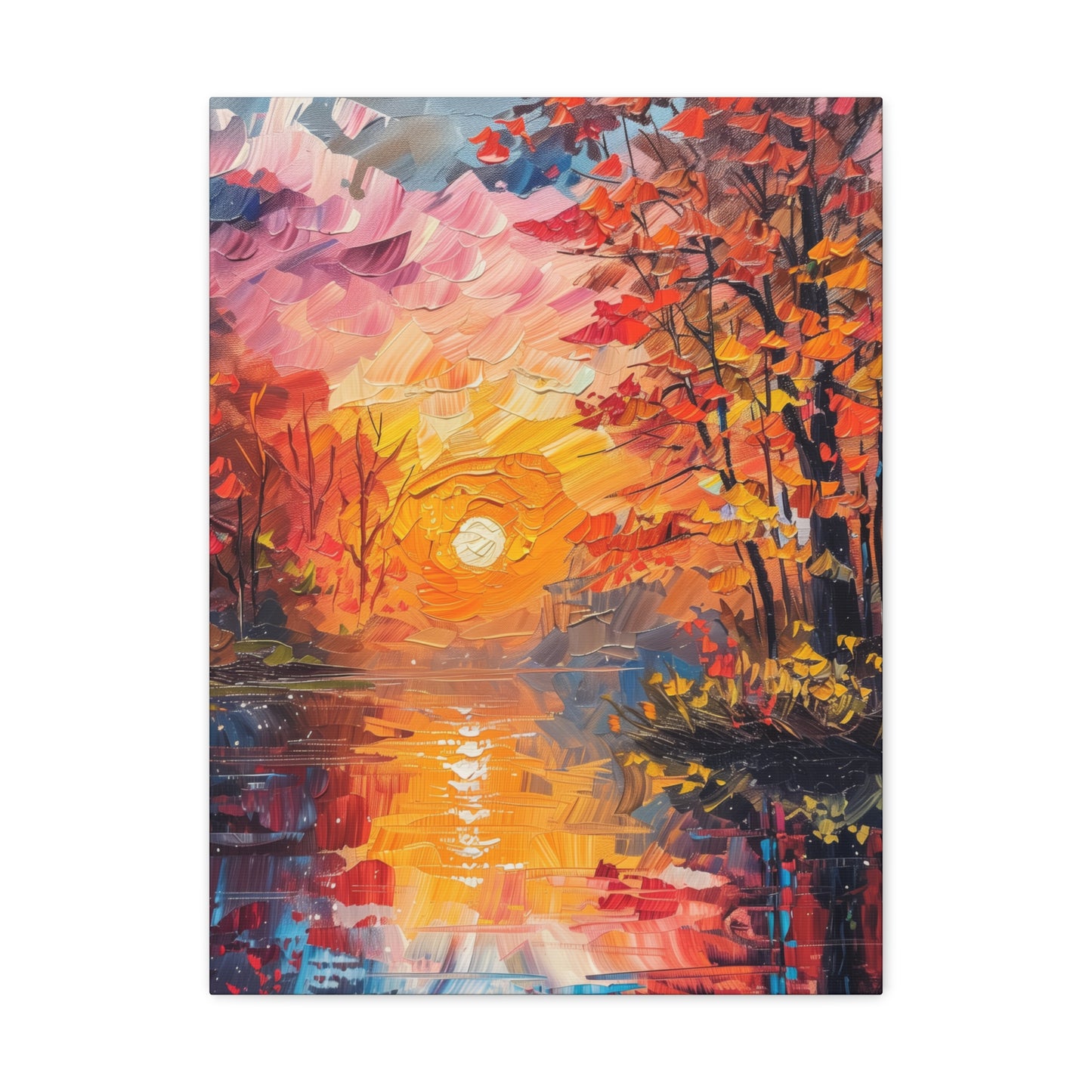 Pond in a Autumn Forest - Claude Monet Style Digital Print Canvas Gallery Wraps