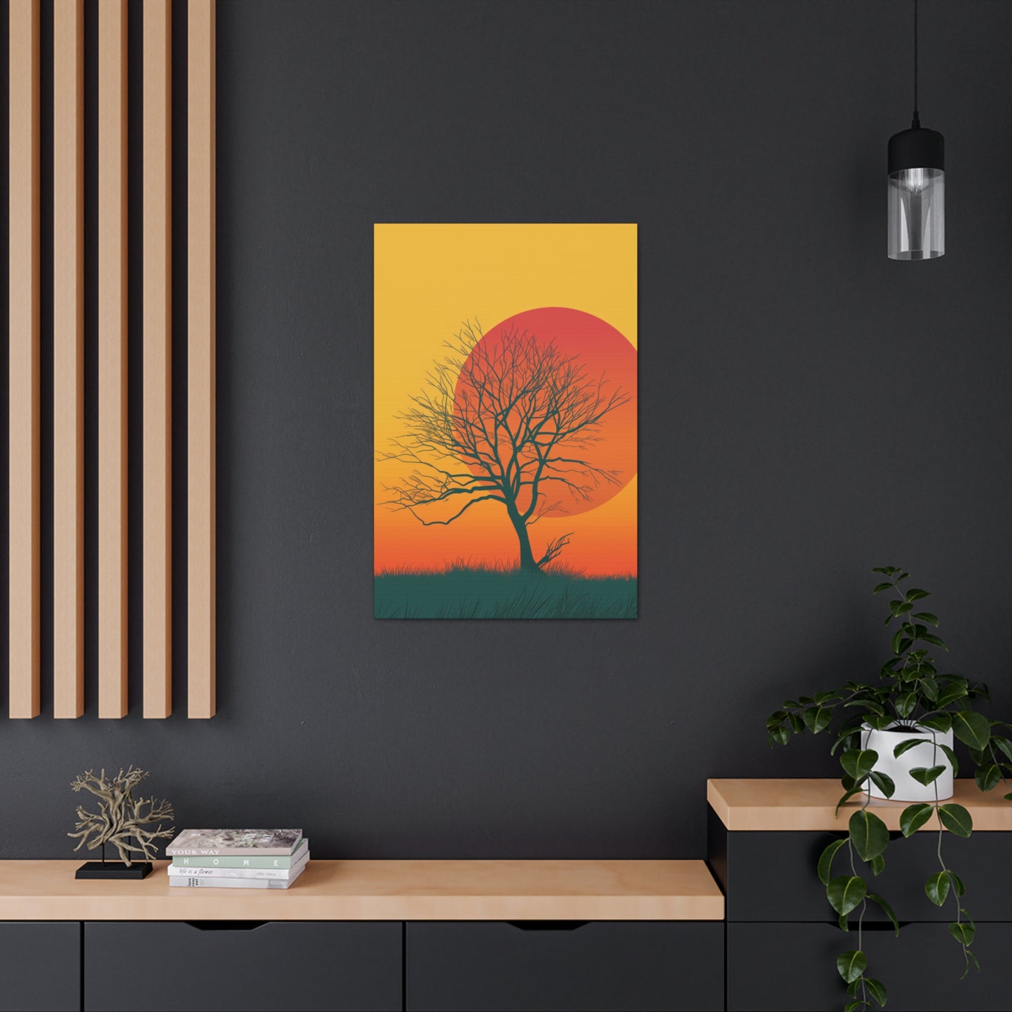 leafless tree in a Golden Sunset Digital Illustration Canvas Gallery Wraps