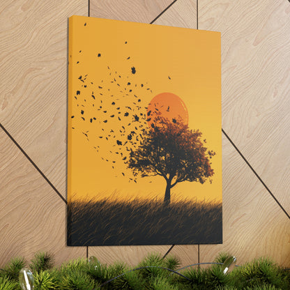 Leafless Tree in a Golden Sunset Digital Illustration Canvas Gallery Wraps