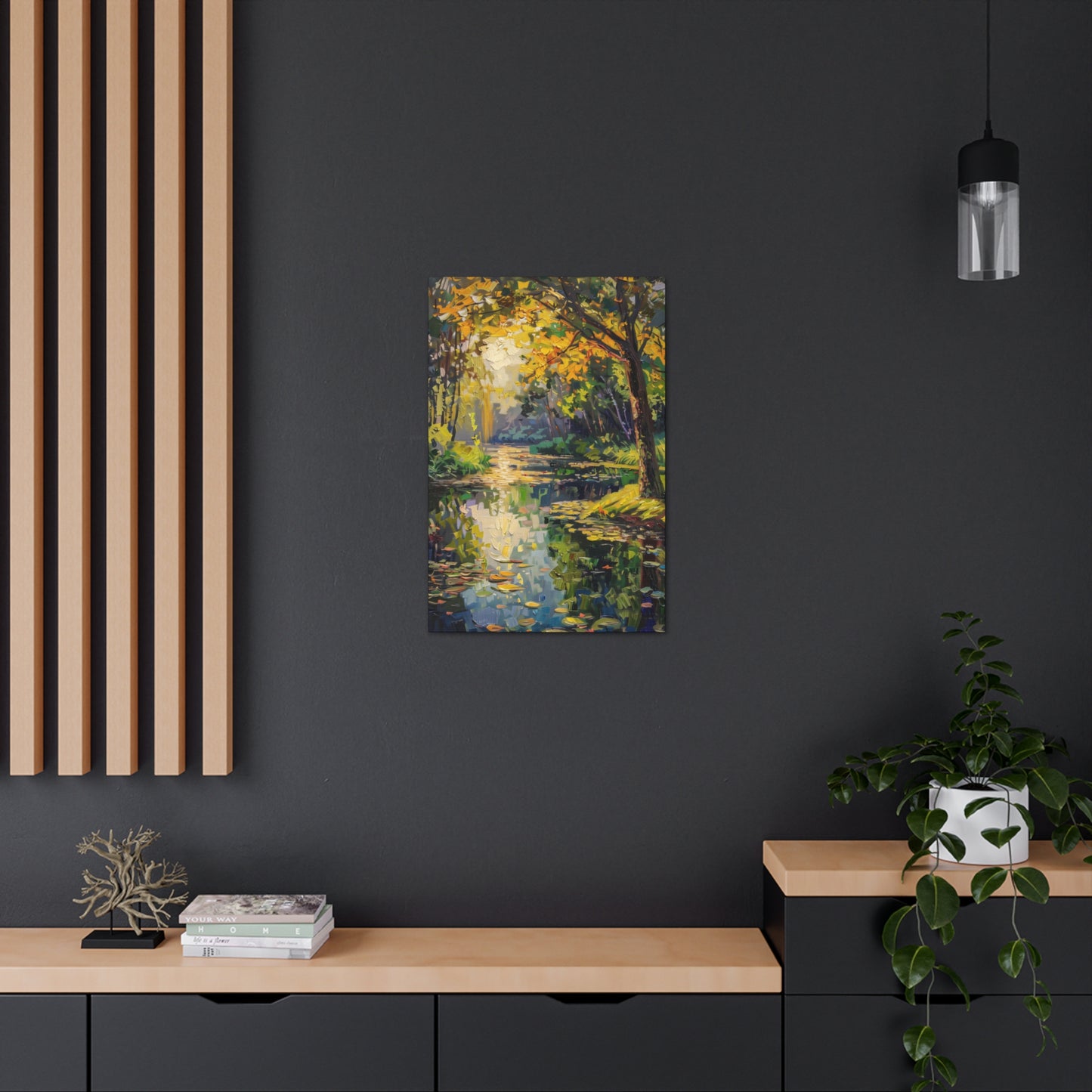 River in a Forest - Claude Monet Style Digital Print Canvas Gallery Wraps