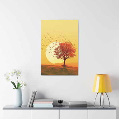 Red Tree in a Golden Sunset Digital Illustration Canvas Gallery Wraps