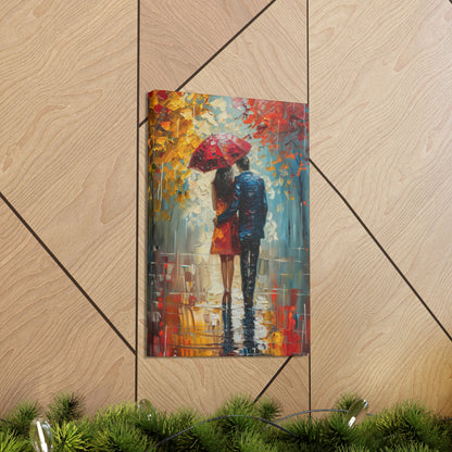 lovely couple holding a umbrella in rain - Leonid Afremov Style Digital Print Canvas Gallery Wraps