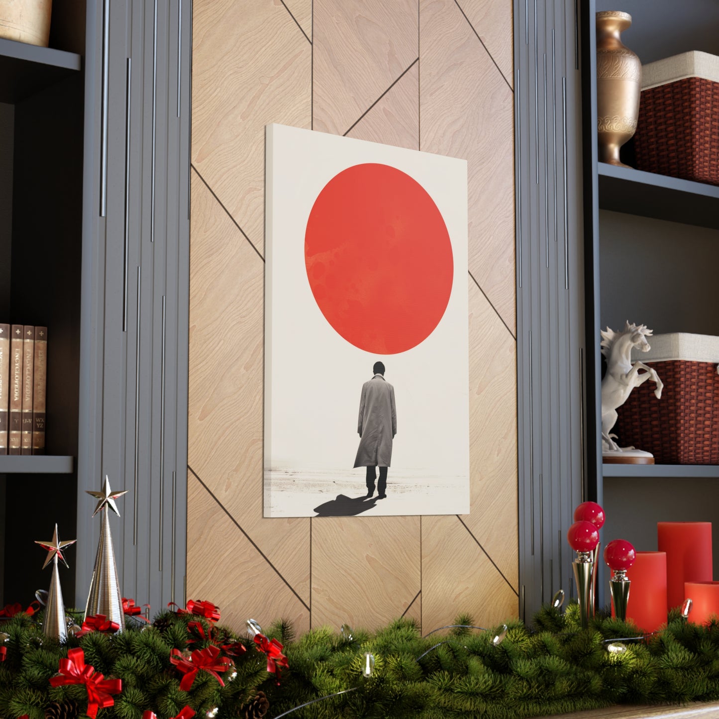 Man walking to red circle  - Takeshi Kitano Style Digital Illustration Canvas Gallery Wraps