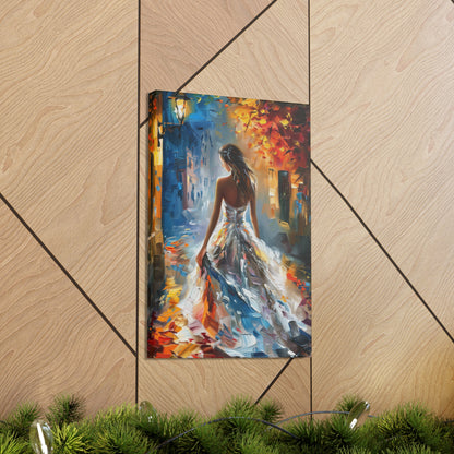 Bride walking in the streets - Leonid Afremov Style Digital Print Canvas Gallery Wraps