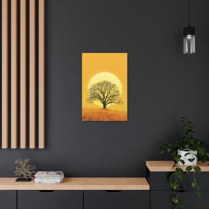 A Leafless Tree in a Golden Evening Digital illustration Canvas Gallery Wraps