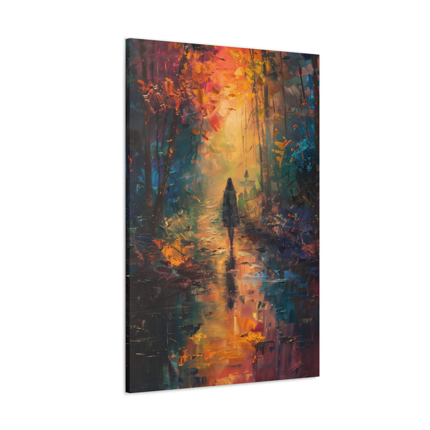 a girl walking through countryside forest Digital Oil Painting Print Canvas Gallery Wraps