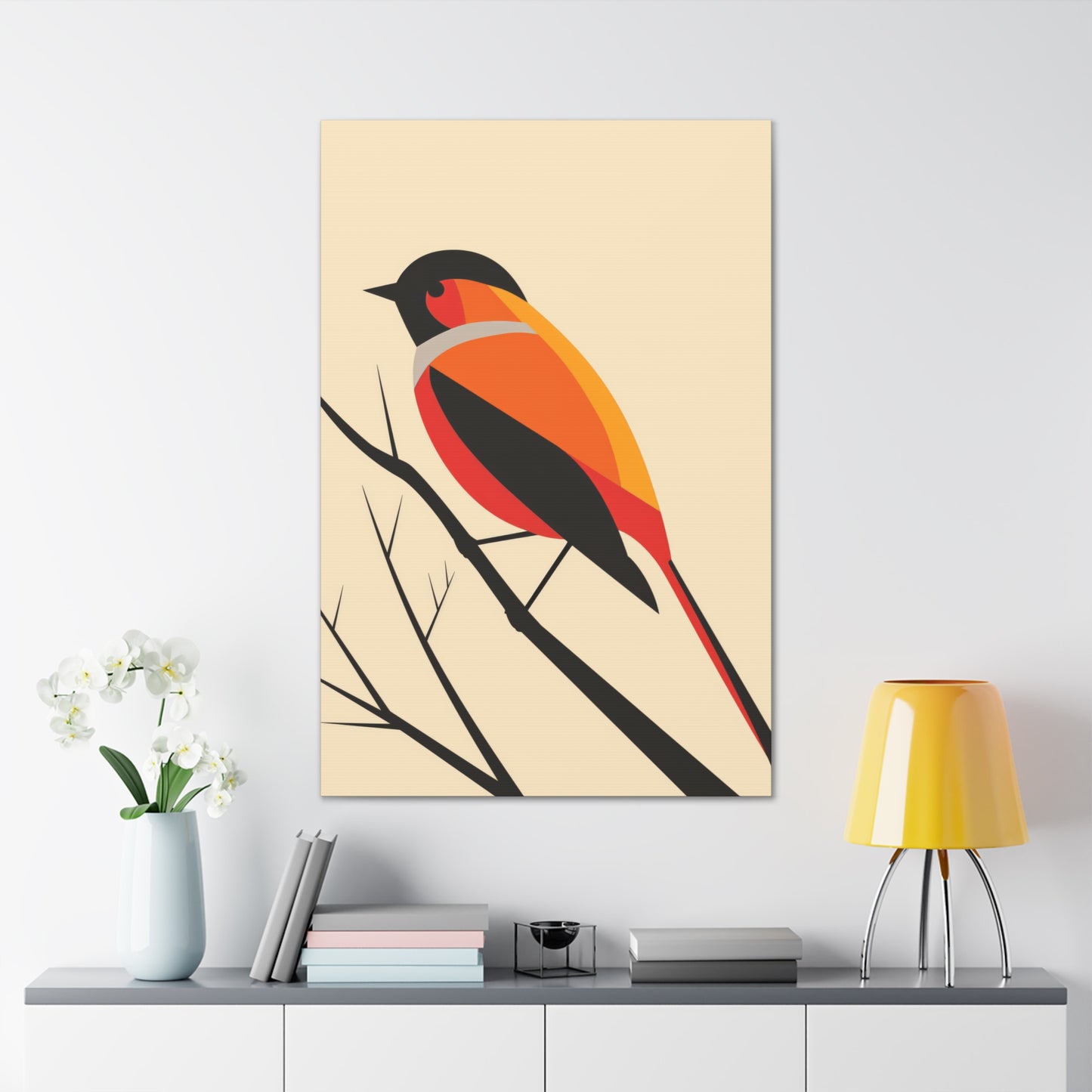 Bird siting on a tree branch Digital Illustration Canvas Gallery Wraps