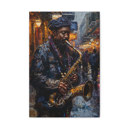 Man Playing Horn on the Street - Rembrandt Style Digital Oil Painting Canvas Gallery Wraps