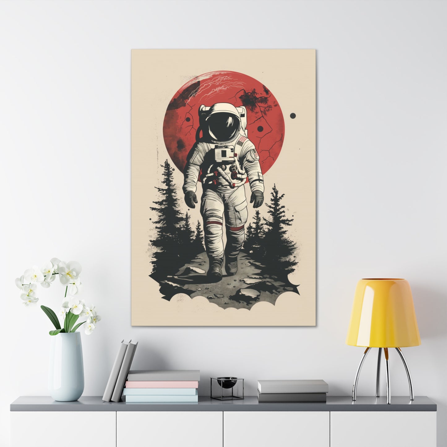 Cosmic Journey: Astronaut Walking  - Digital Illustration Canvas Gallery Wrap