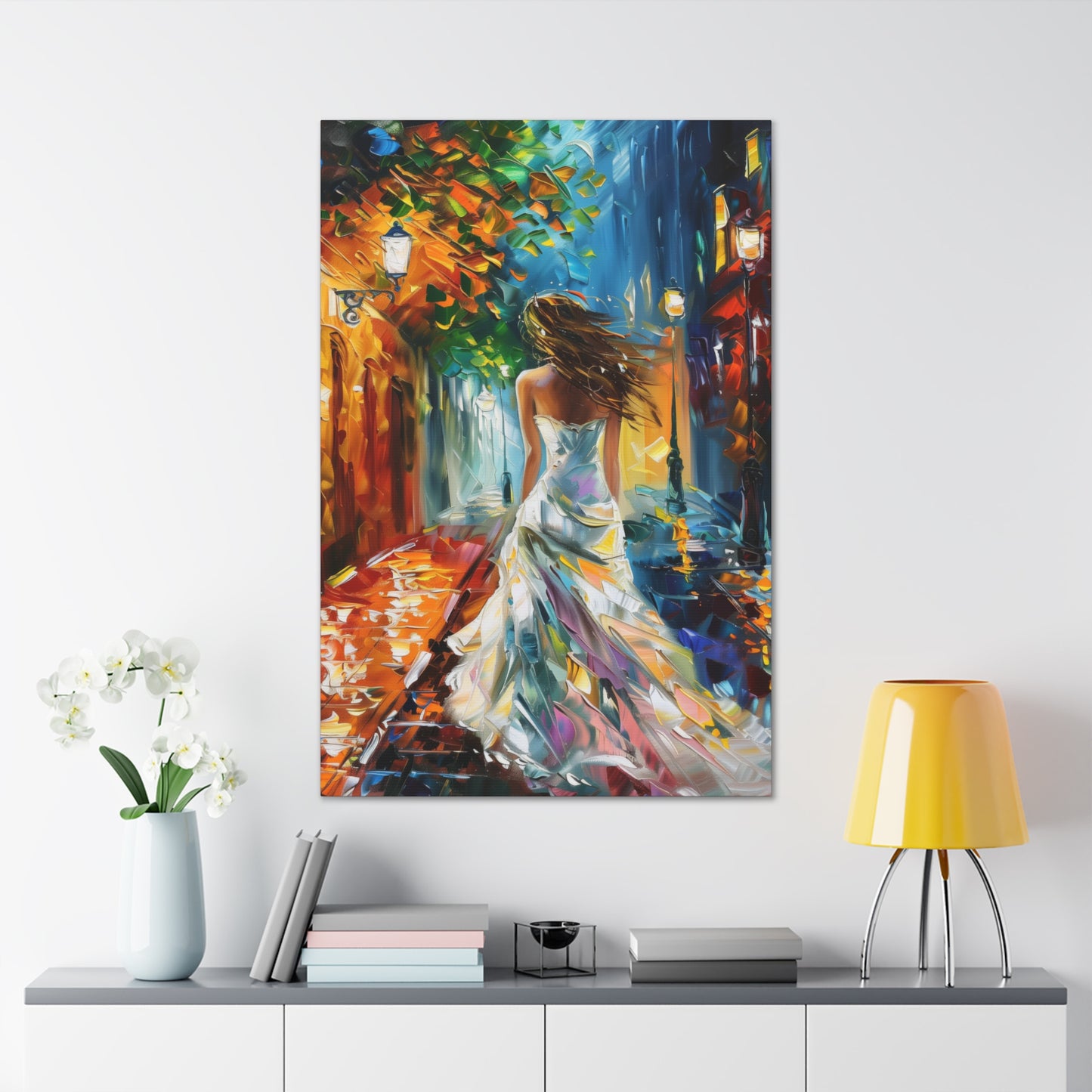 bride walking in street - Leonid Afremov Style Digital Print Canvas Gallery Wraps