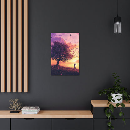 Tree in a Purple Sunset Digital Illustration Canvas Gallery Wraps