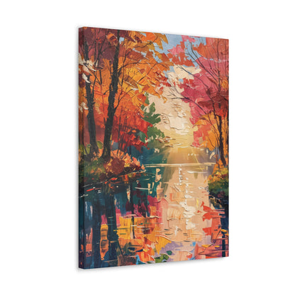 Lake in a Autumn Forest - Claude Monet Style Digital Print Canvas Gallery Wraps