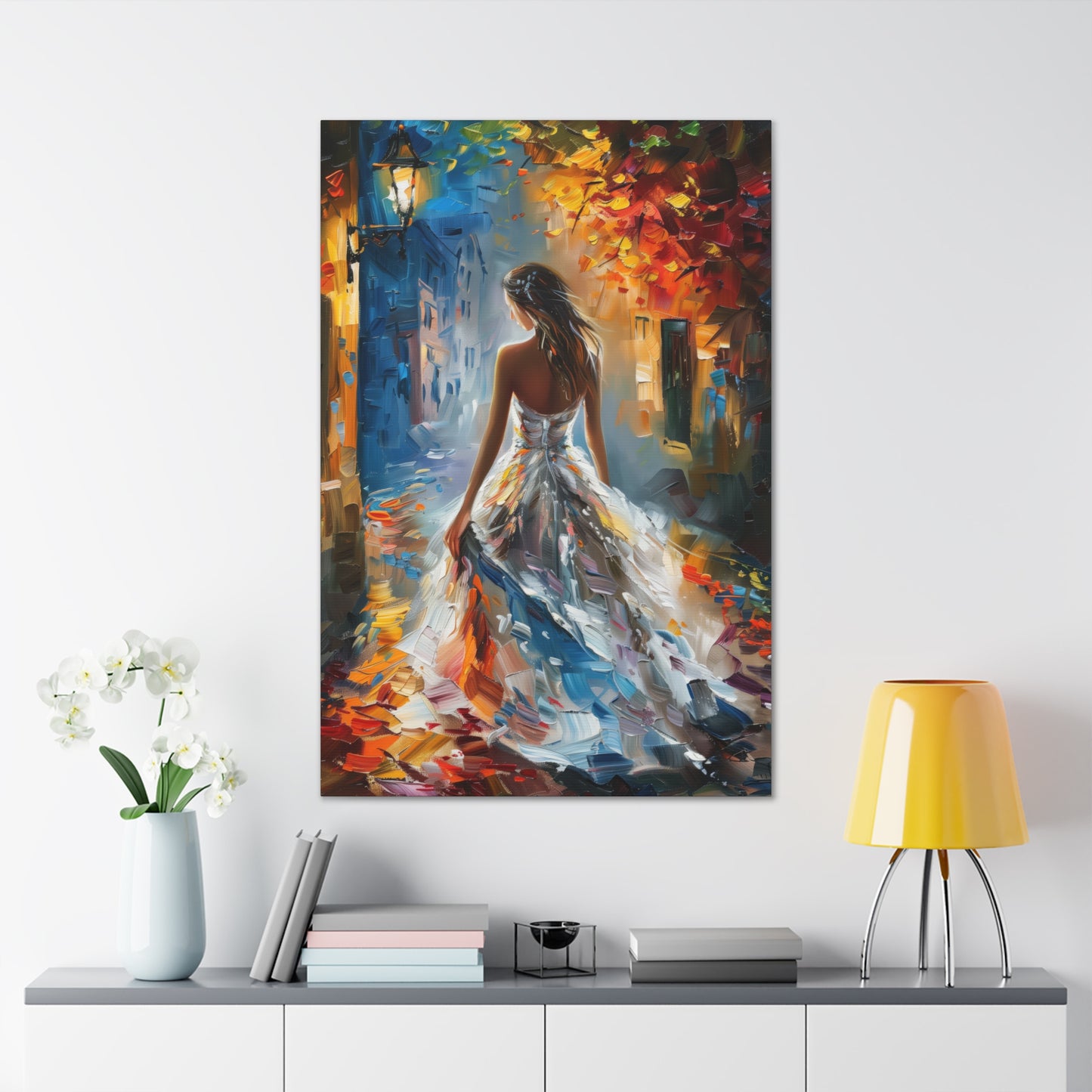 Bride walking in the streets - Leonid Afremov Style Digital Print Canvas Gallery Wraps