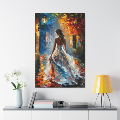 Bride walking in the streets - Leonid Afremov Style Digital Print Canvas Gallery Wraps