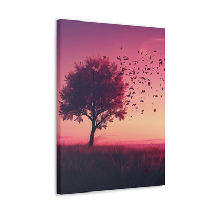 Tree in a Purple Sunset Digital Illustration Canvas Gallery Wraps