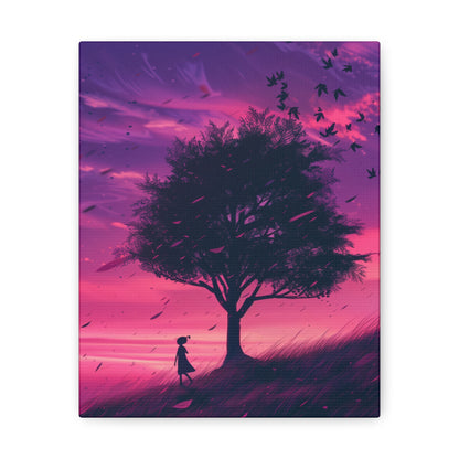 Tree in a Purple Sunset Digital Illustration Canvas Gallery Wraps