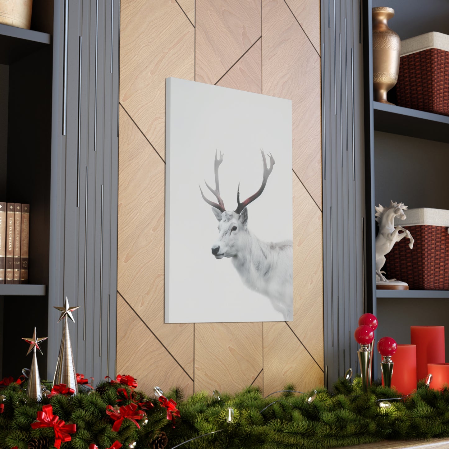 White Reindeer Digital Illustration Canvas Gallery Wraps