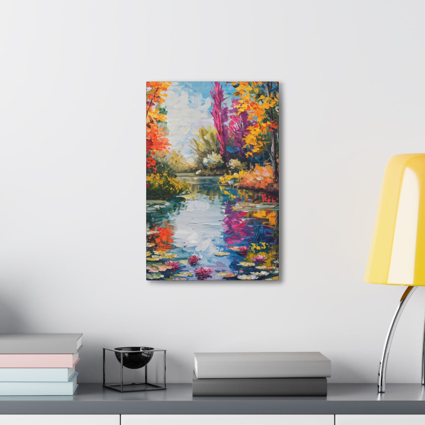 Pond in a Autumn Forest - Claude Monet Style Digital Print Canvas Gallery Wraps