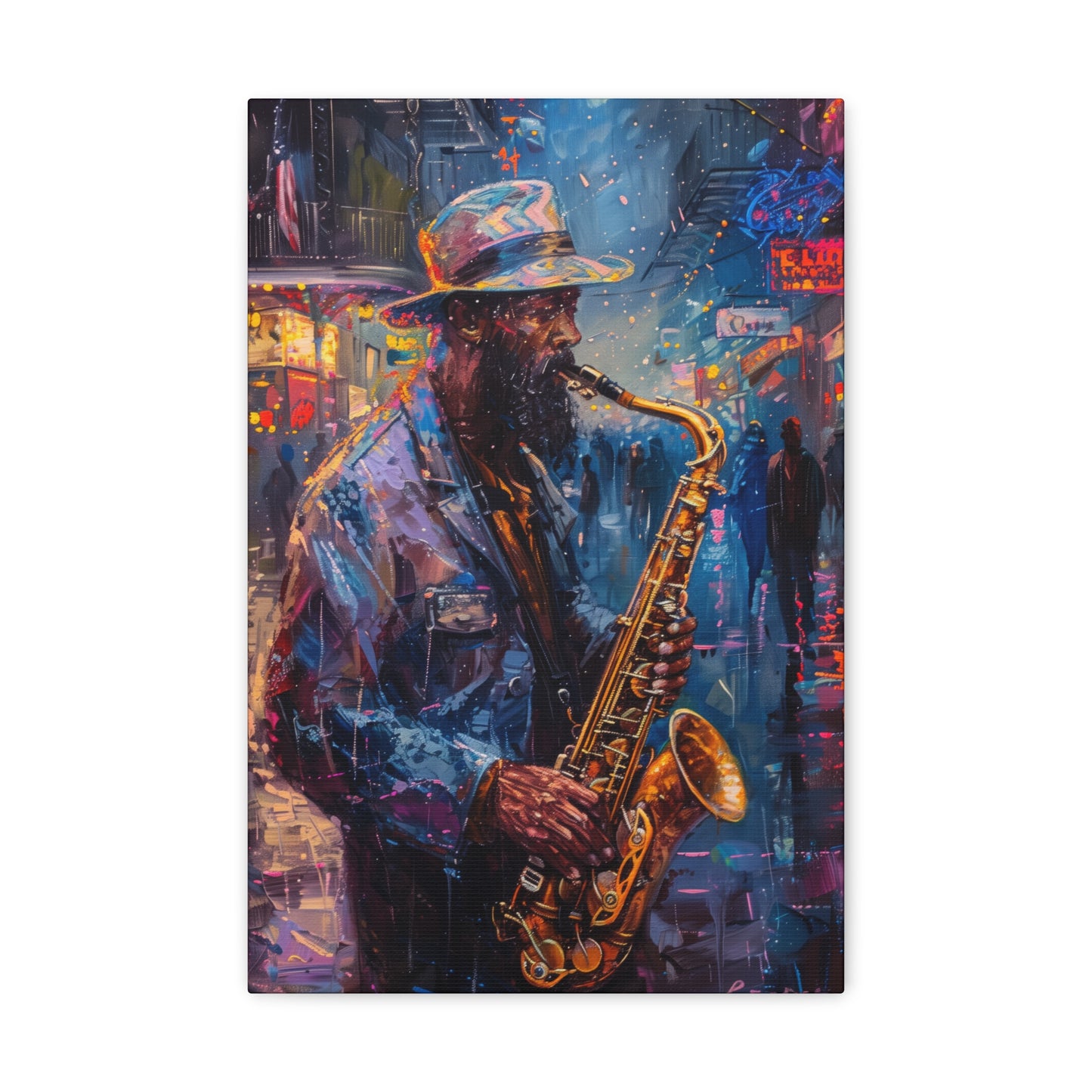 Man Playing Horn on the Street - Rembrandt Style Digital Oil Painting Canvas Gallery Wraps