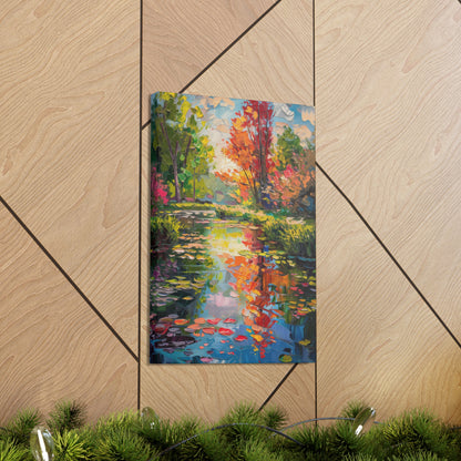 Pond in a Autumn Forest - Claude Monet Style Digital Print Canvas Gallery Wraps