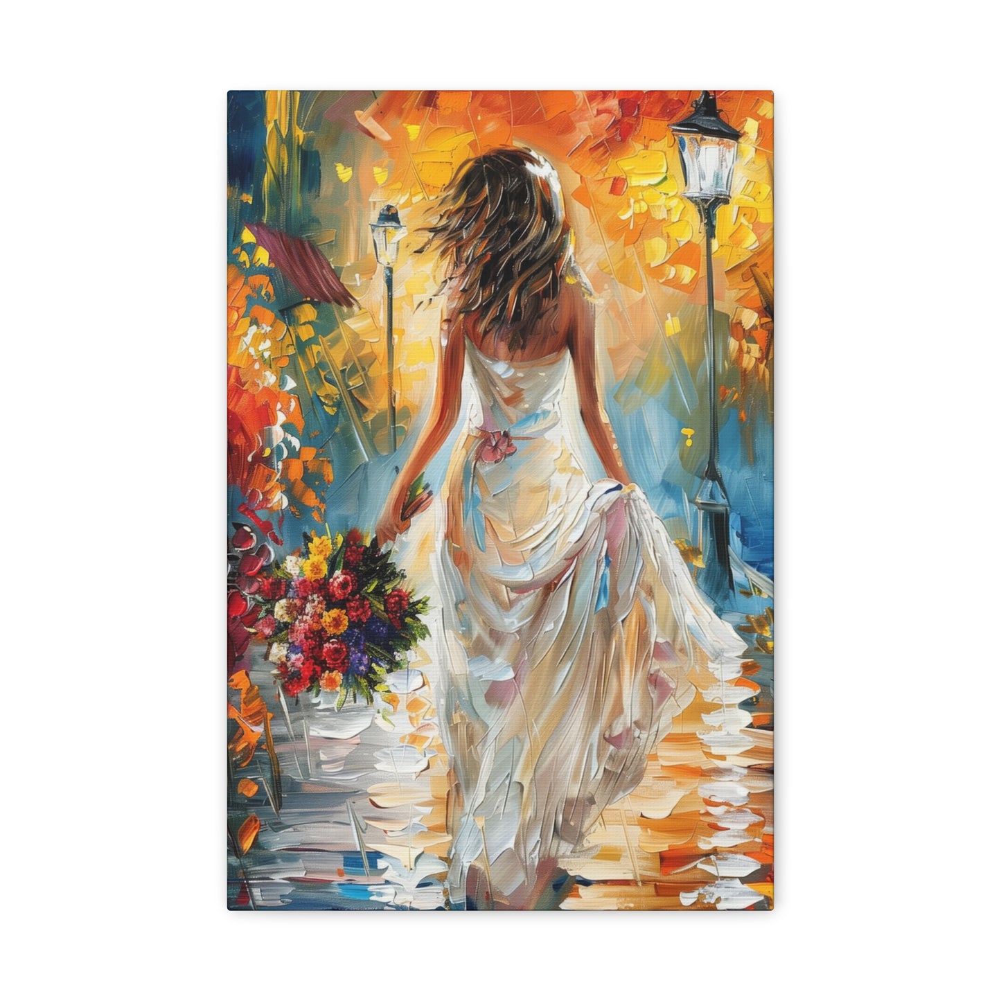 bride walking in the streets - Leonid Afremov Style Digital Print Canvas Gallery Wraps