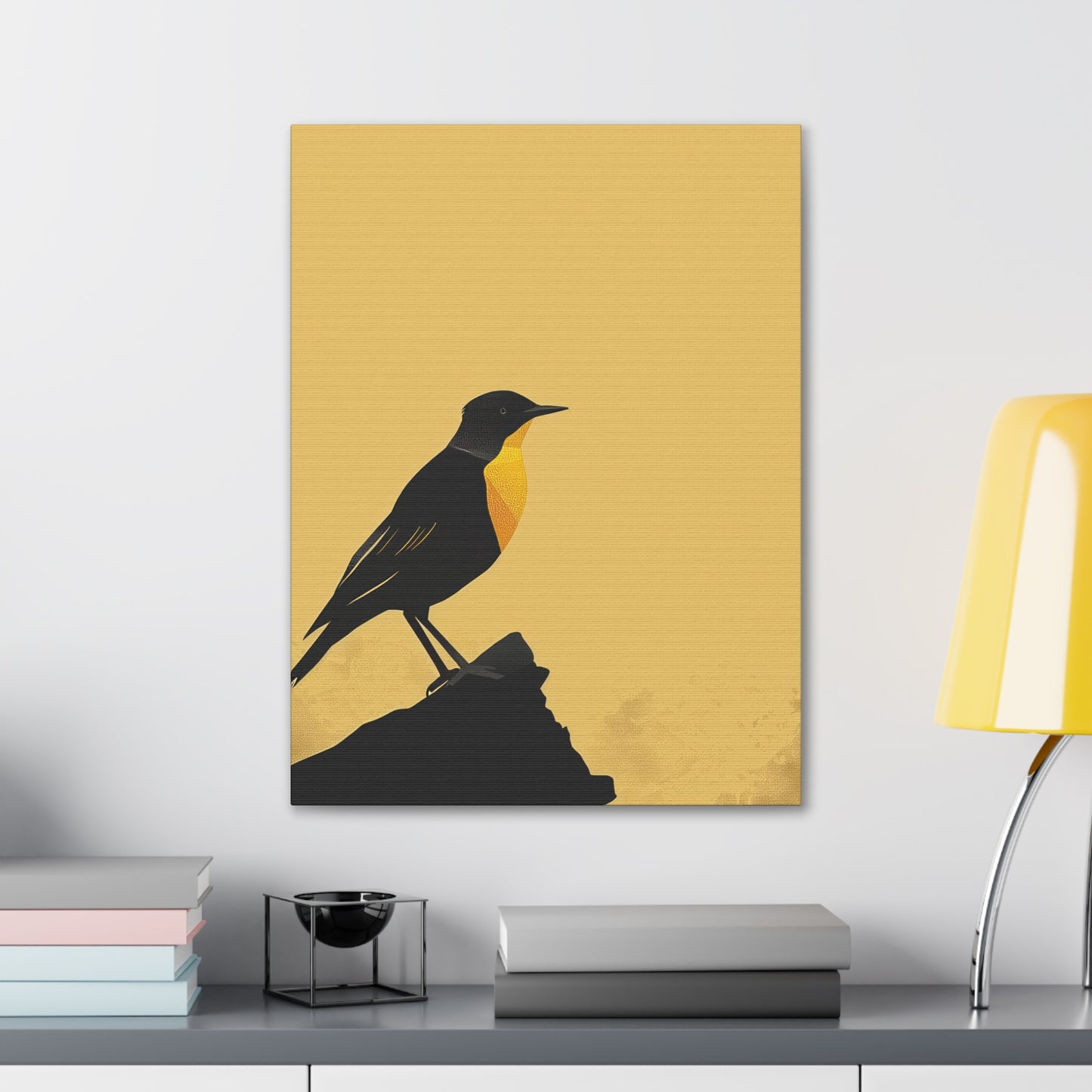 Bird Sitting on a Rock Digital Illustration Canvas Gallery Wraps