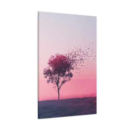 Tree in a Purple Sunset Digital Illustration Canvas Gallery Wraps