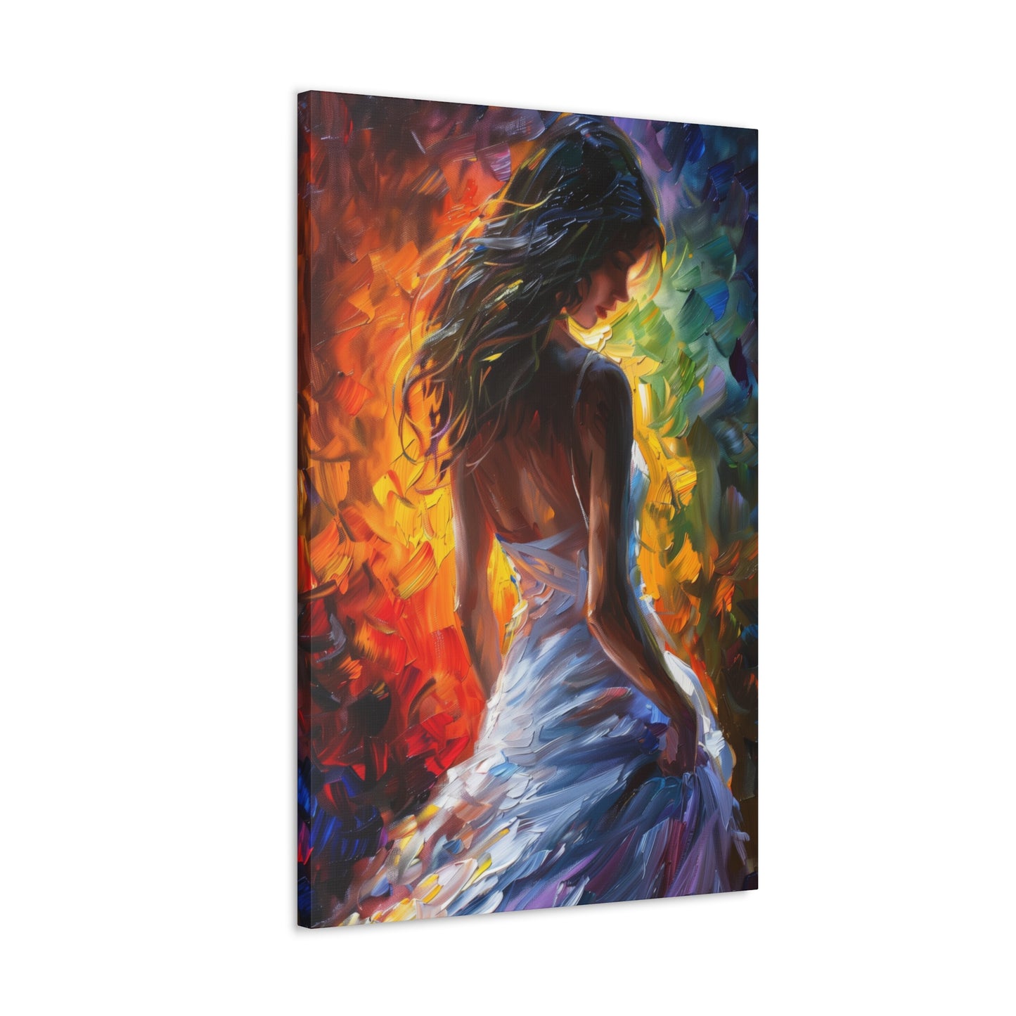 Lady in White Dress - Leonid Afremov Style Digital Oil Painting Canvas Gallery Wraps