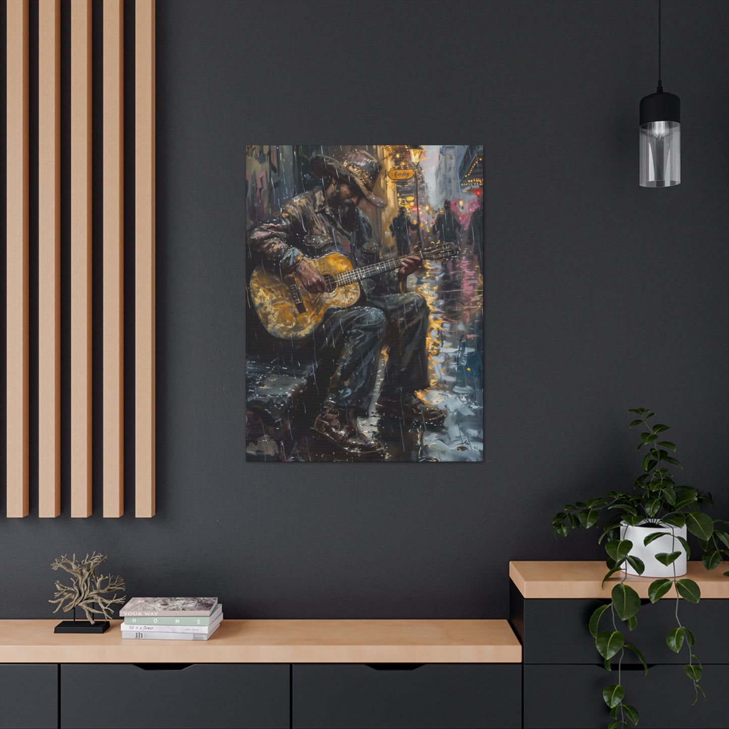 Man Playing Guitar on the Street - Rembrandt Style Digital Oil Painting Canvas Gallery Wraps