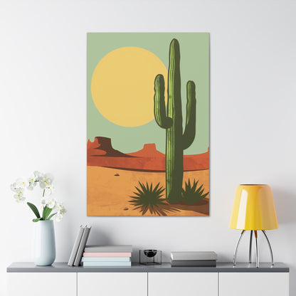 Saguaro Cactus in Desert - Illustration Canvas Gallery Wraps