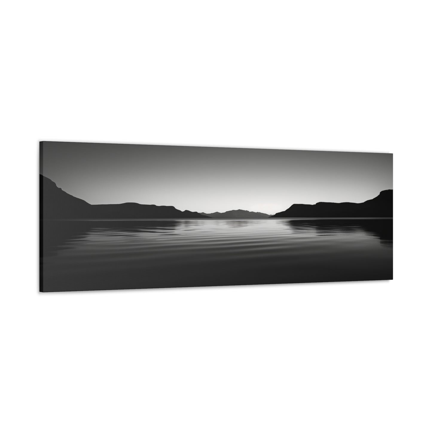 Lake with Mountains - Black and White Landscape Panorama Canvas Gallery Wraps