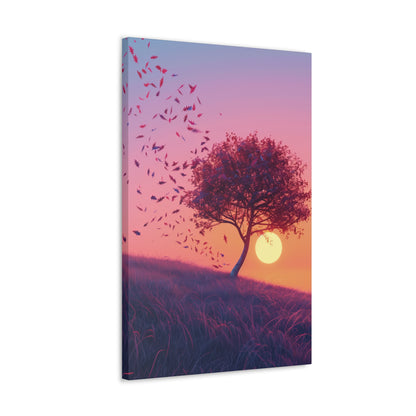 Leaves Carried by Wind from a Tree - Illustration Canvas Gallery Wraps