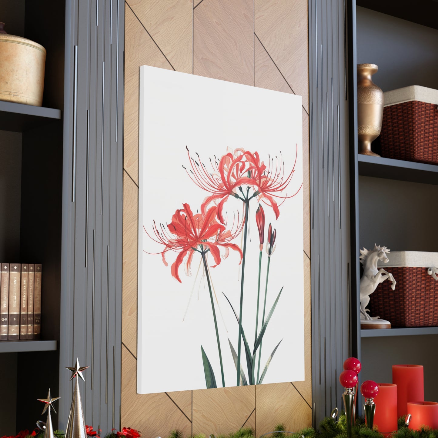 Red Spider Lily Flower Digital Illustration Canvas Gallery Wraps