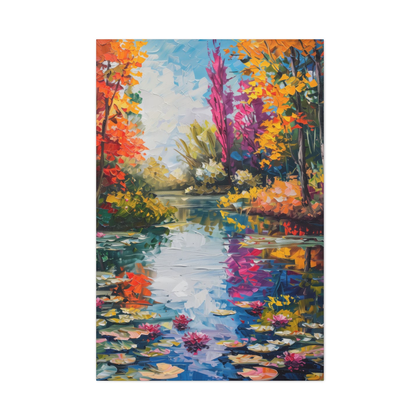 Pond in a Autumn Forest - Claude Monet Style Digital Print Canvas Gallery Wraps