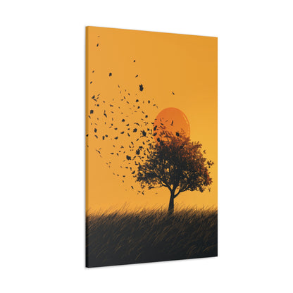 Leafless Tree in a Golden Sunset Digital Illustration Canvas Gallery Wraps