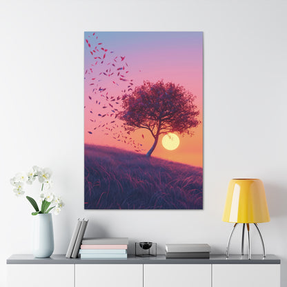 Leaves Carried by Wind from a Tree - Illustration Canvas Gallery Wraps