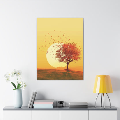 Red Tree in a Golden Sunset Digital Illustration Canvas Gallery Wraps