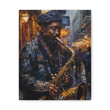 Man Playing Horn on the Street - Rembrandt Style Digital Oil Painting Canvas Gallery Wraps