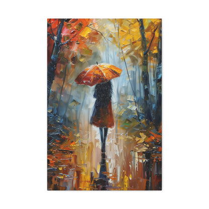 Girl Walking Under Umbrella - Leonid Afremov Style Oil Painting Canvas Gallery Wraps