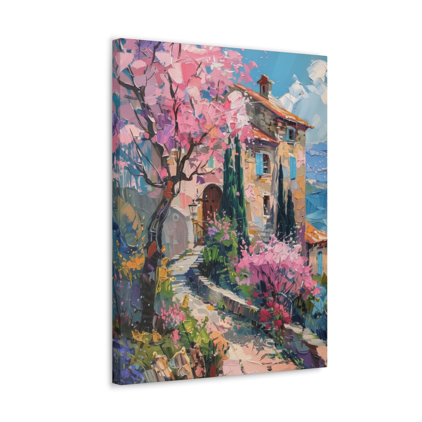 countryside house with garden Digital Oil Painting Print Canvas Gallery Wraps