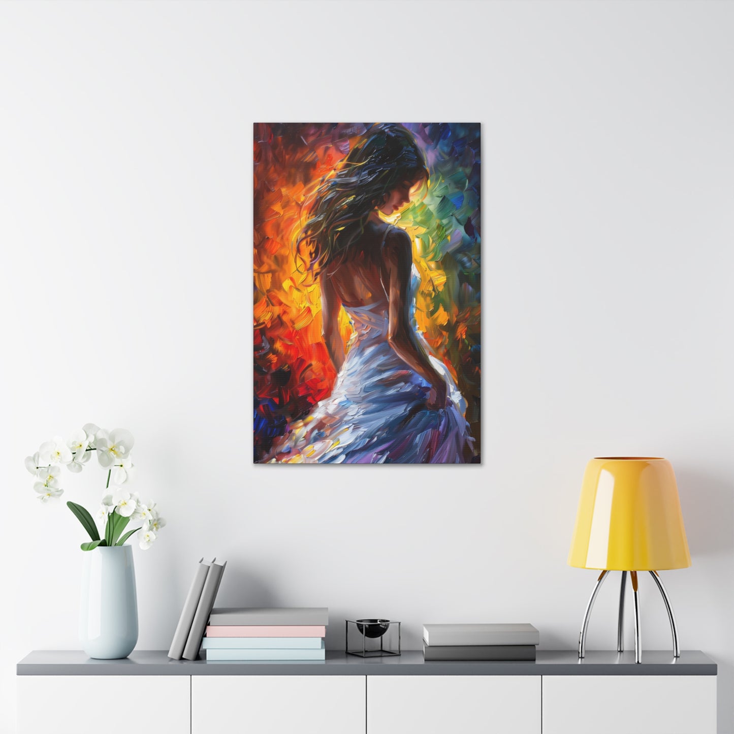 Lady in White Dress - Leonid Afremov Style Digital Oil Painting Canvas Gallery Wraps