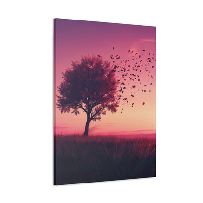 Tree in a Purple Sunset Digital Illustration Canvas Gallery Wraps