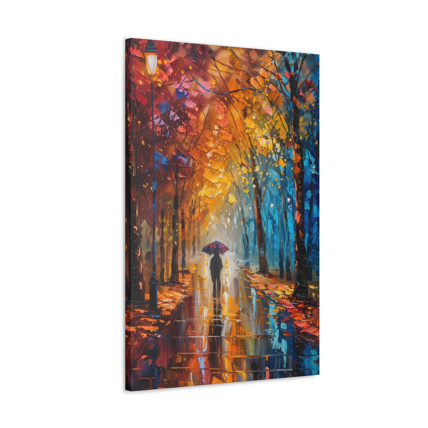 man walking through forest road with umbrella - Leonid Afremov Style Digital Print Canvas Gallery Wraps