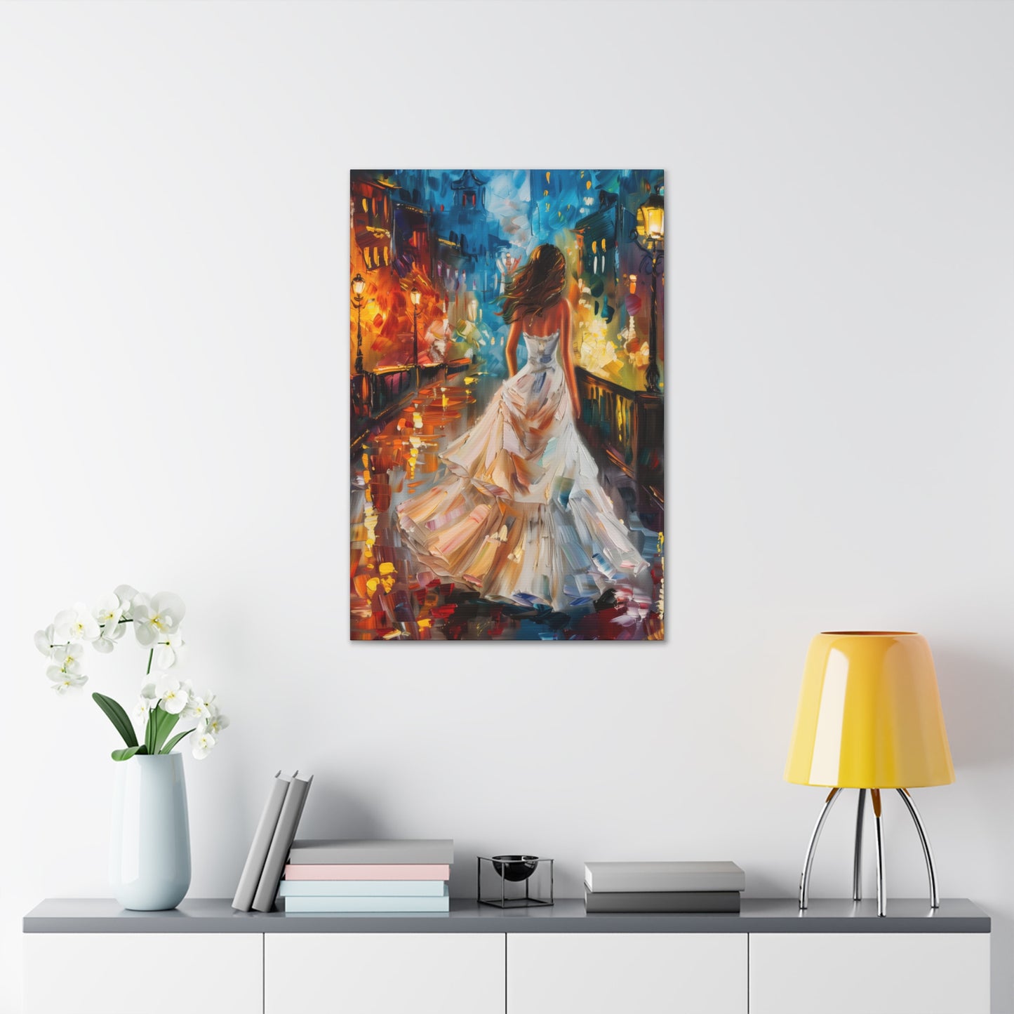 bride walking in Bridge - Leonid Afremov Style Digital Print Canvas Gallery Wraps