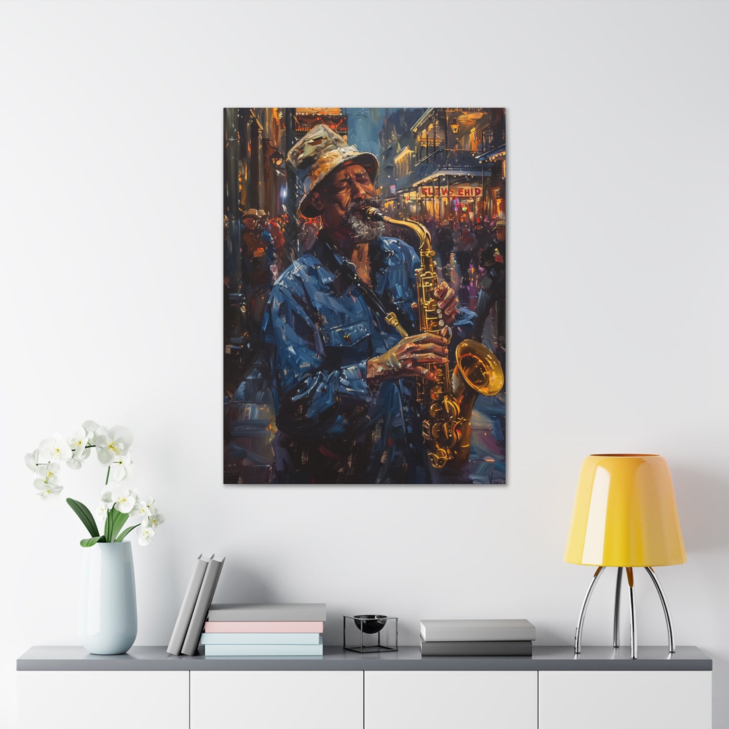 Man Playing Horn on the Street - Rembrandt Style Digital Oil Painting Canvas Gallery Wraps