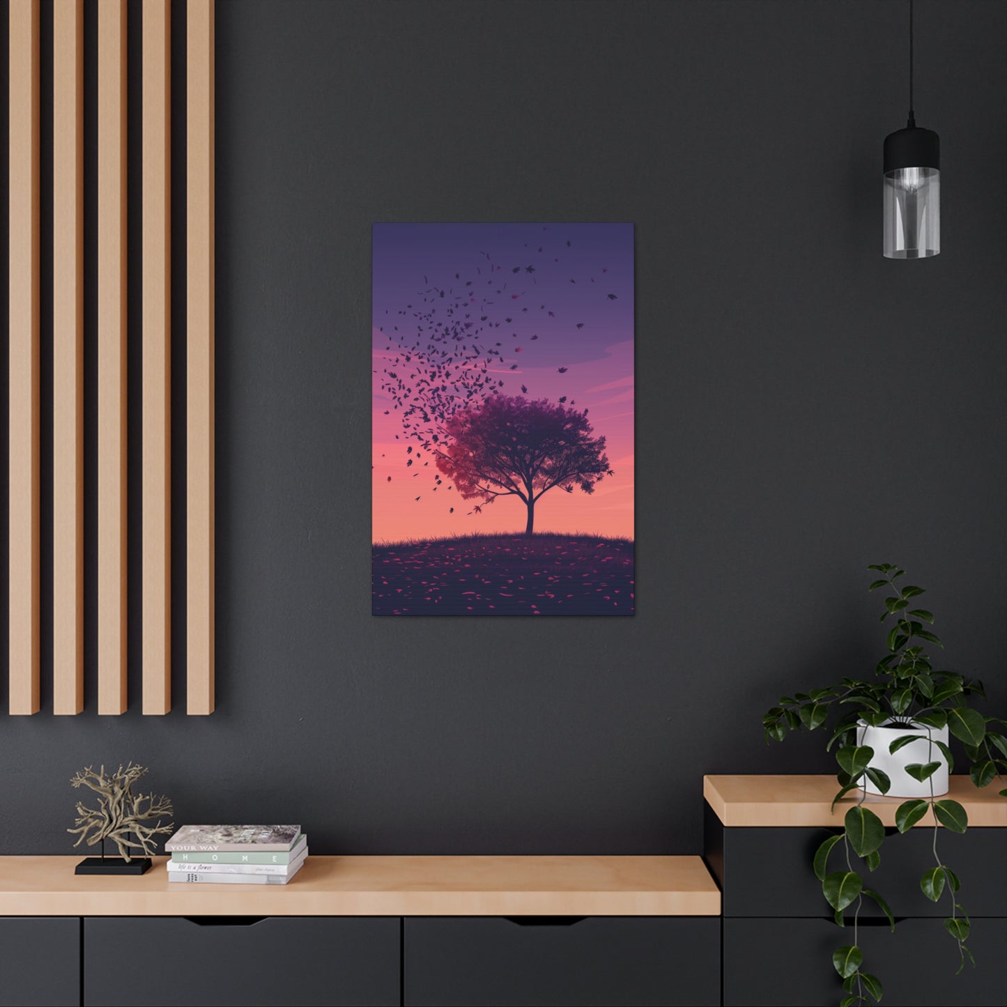 Tree in a Purple Sunset Digital Illustration Canvas Gallery Wraps